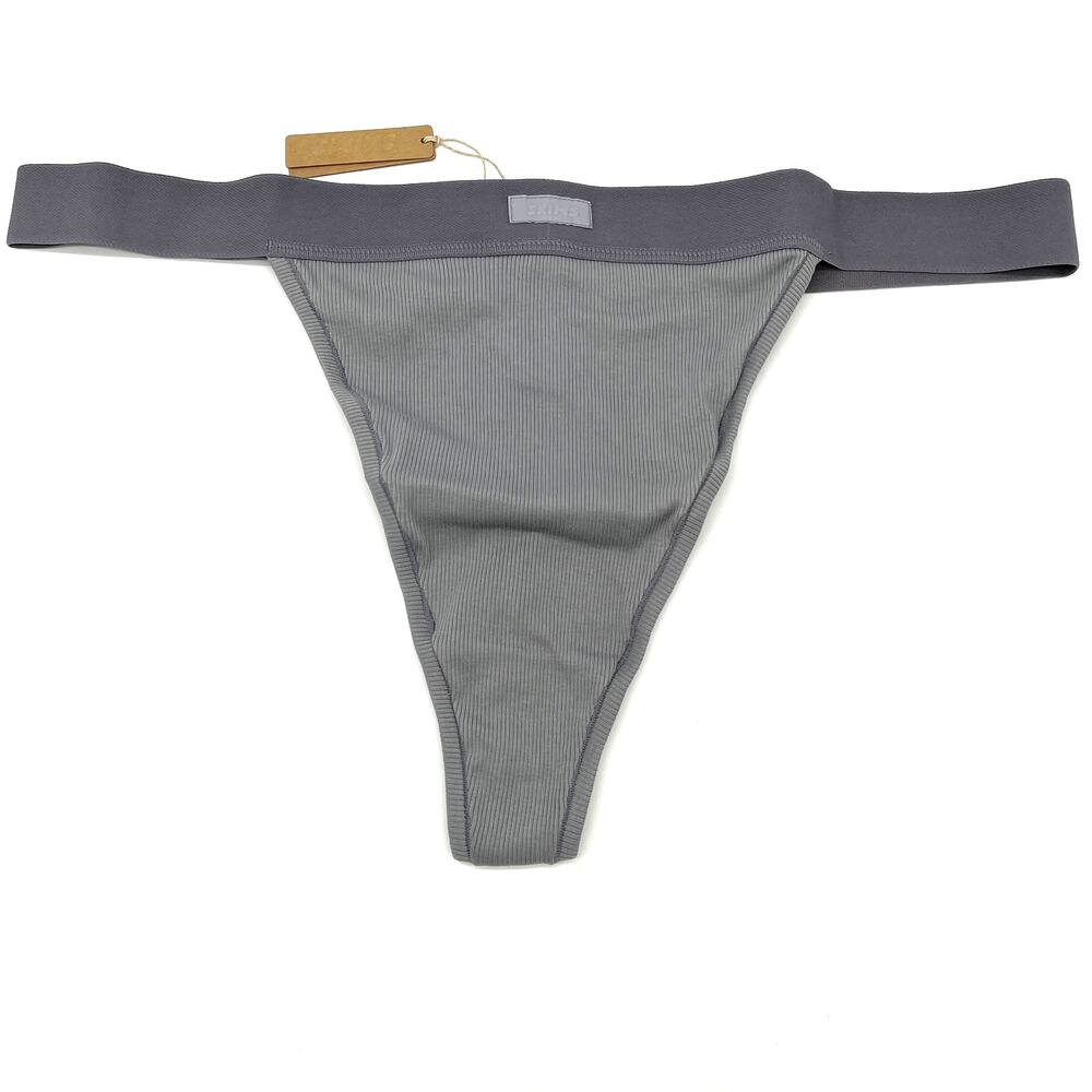 Skims Womens Cotton Ribbed Thong Panties Plus Size 4X Pacific Gray PN-STT-0040‎